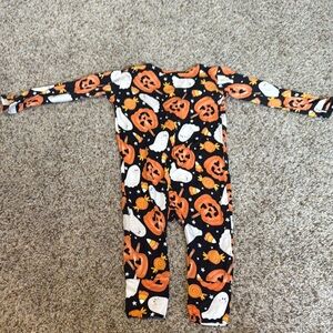 Halloween Pumpkin and Ghost Kids Posh Peanut convertible-bamboo One Piece